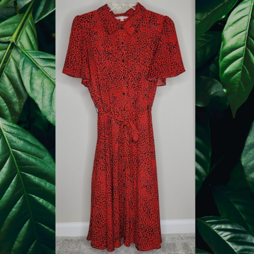 Nanette Lepore Red Leopard Midi Dress, Size 10